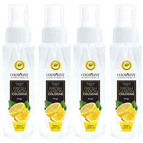 cosmolive Eau de Cologne Lemon 4 x 100 ml Zitronenduft Kolonya | Vapo Spray Kölnischwasser Gesichtswasser Rasierwasser After Shave Duftwasser Damen und Herren Cover