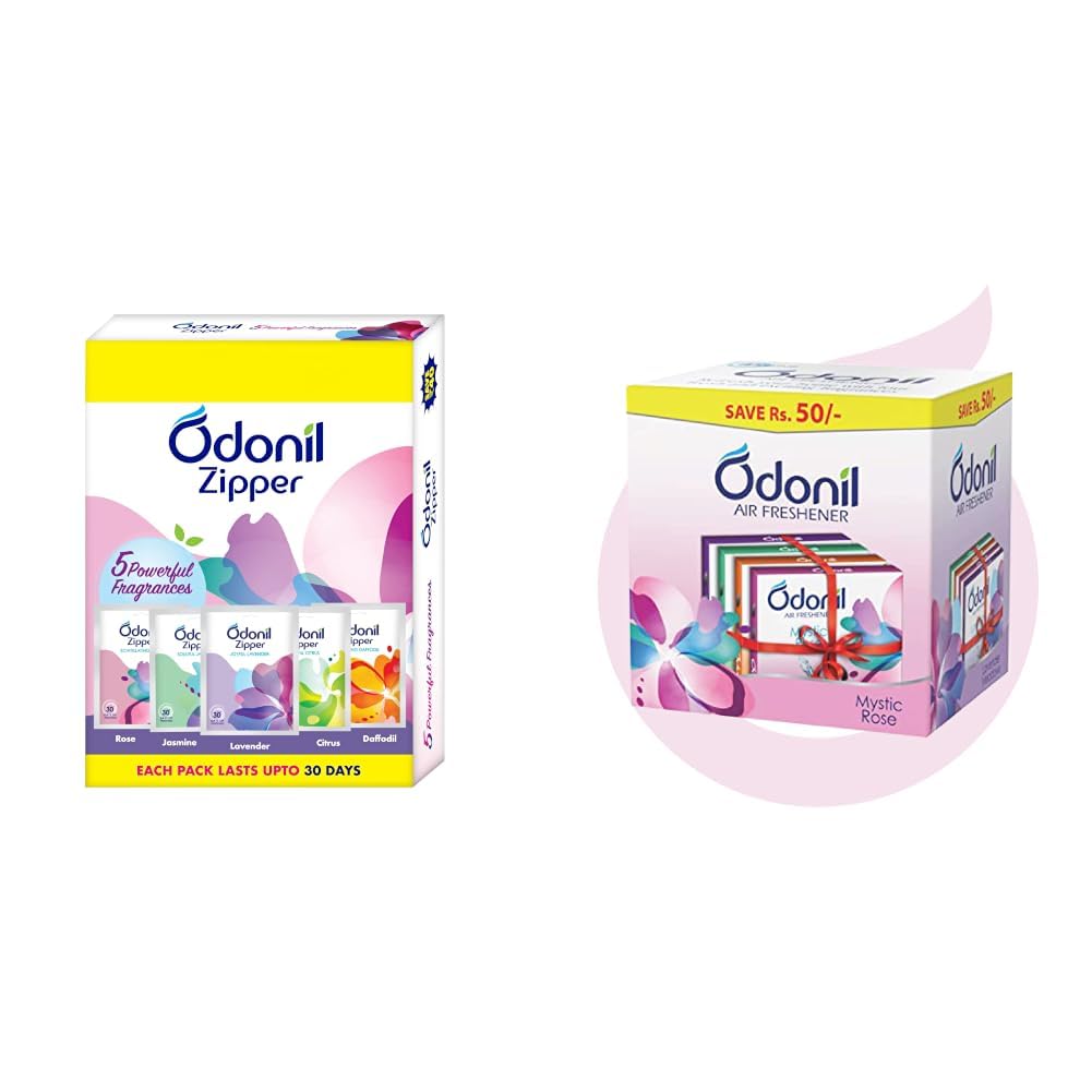 Odonil Bathroom Air Freshener Zipper Mix - 50g (10gx5) | Assorted Pack | Instant & Long Lasting Fragrance | Lasts upto 30 days | Germ Protection | Air Freshener for Bathroom, Toilet, Home-picture-11