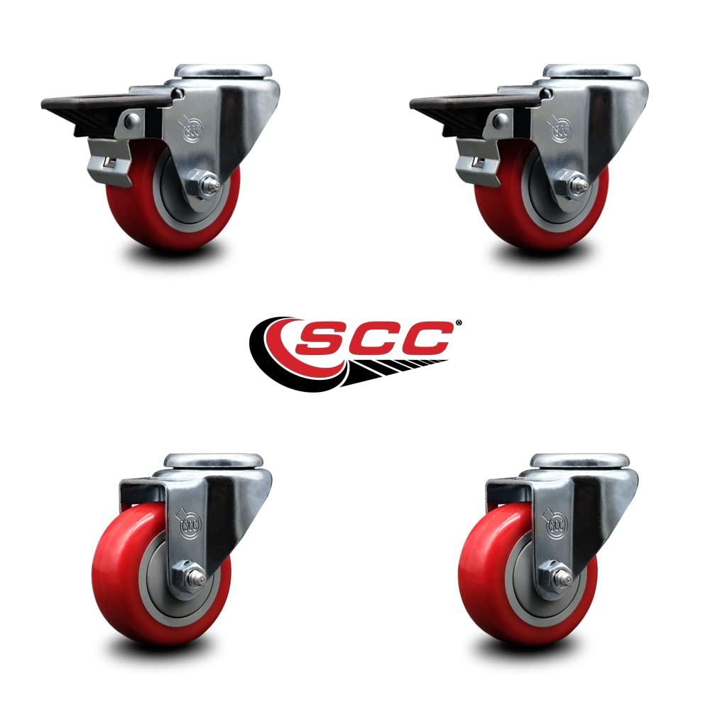 Polyurethane Swivel Bolt Hole Caster Set of 4 w/3