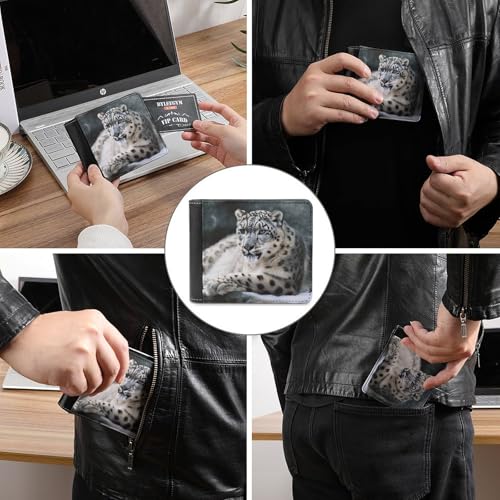 Men And Women Wallets Bifold Leather Pocket Wallet Ladies Mini Short Purse, Snow Leopard Printed Leather Passcase Security PU Wallet3