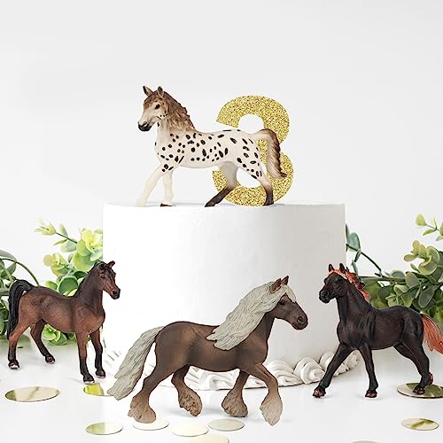 TikOnsYol 8 in 1 Horse Toy Set for Girls 6-12, 8 Pcs Realistic 5'' Plastic Figurines With Stable, Farm Animal Gift for Boys Toddlers Kids Birthday, Black
