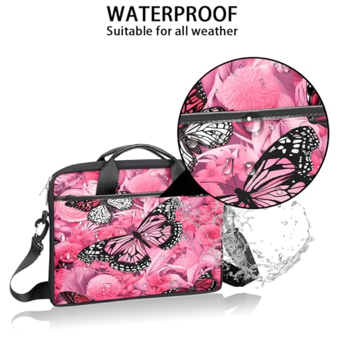 Funda para portátil de 15 pulgadas con diseño de mariposa y flor rosa, maletín delgado para negocios, bolso mensajero para mujeres y hombres, funda para computadora portátil para trabajo, oficina y viajes miniatura 3