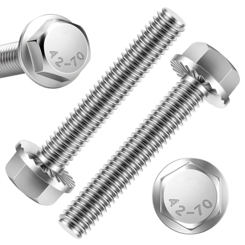 Image of Mellewell 1 /4-20 x 1-1 /2 inch Flanged Hex Head Bolts Flange Hexagon Screws, Stainless Steel A2, DIN 6921, 50 PCS
