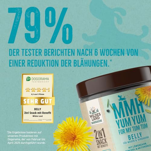 WILDES LAND – Belly Magen & Verdauung | Funktionaler Premium-Hundesnack mit natürlichen Zutaten für ausgewachsene Hunde. Getreidefreier Snack ohne Zusatzstoffe im Beutel | 300g