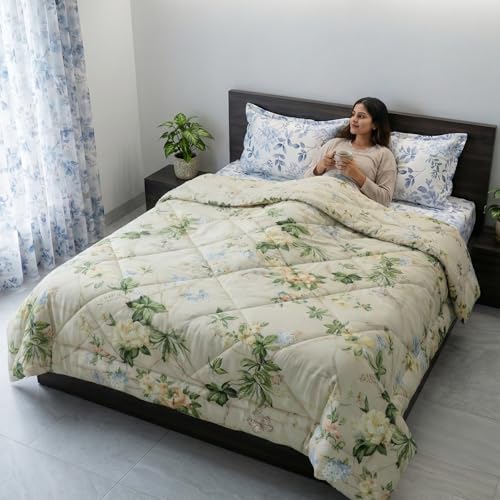 Image of Mafatlal Tulip Premium 120 GSM Quilted Comforter for Double Bed | Best Comforter for Hot Weather, All Season Use & Sofa Blanket | 90 x 100 Inch | Toasted Beige 1