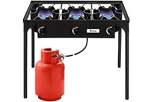 3 Burner Propane Camp Stove | High-Pressure Iron Camp Stoves for Camping Cooking