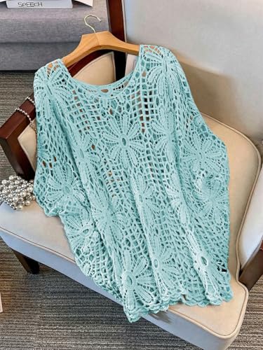 Image of MakeMeChic Women's Plus Size Crochet Boho Tops Summer Vacation Beach Cover Ups Sweater