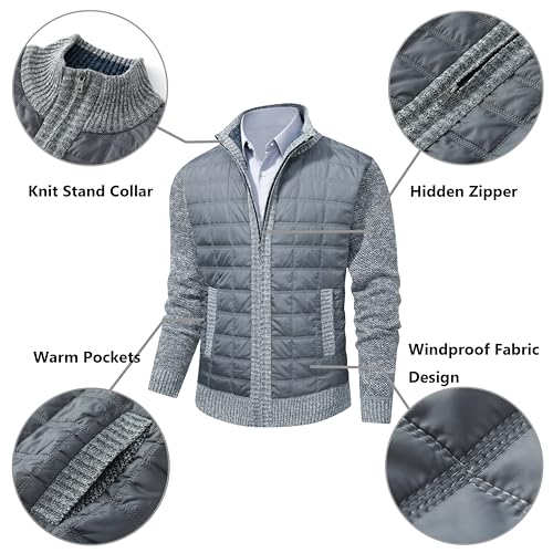 Image of VtuAOL Men's Cardigan Sweaters Casual Full Zip Sweaters Knitted Cardigan with Pockets