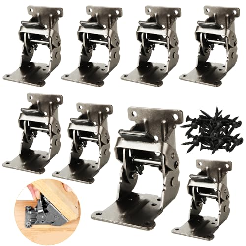 SHUESS 8 Pack Folding Table Legs Brackets, Heavy Duty Locking Foldable Support Hinges, 90 Degree Foldable Self Lock Hinges for Table Chair Bed Leg Feet Workbench (0-90-180 Degree, Black)