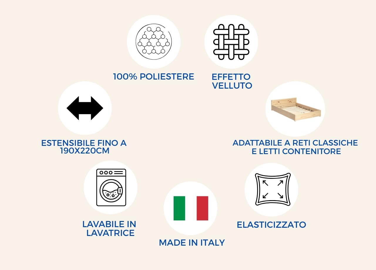 BIANCHERIAWEB Vestiletto Giroletto Effetto Velluto Estensibile Tinta Unita MOD. Perfetto Matrimoniale Panna