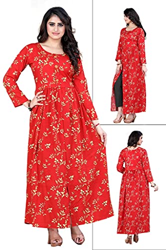 Image of H.E HAMZA ENTERPRISER Printed Crepe Material Brown Western Dress For Women