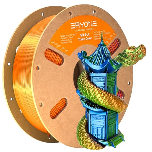 Image of ERYONE Silk Tri Color PLA Filament 3D Printer 1.75mm + /- 0.03mm, Multicolor Filament Tricolor PLA 1KG(2.2lbs) Cardboard Spool, Orange Blue Green
