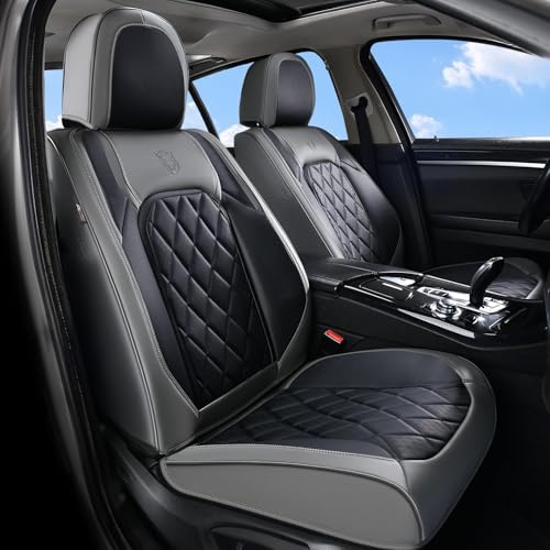 Image of Coverado Car Seat Covers Front Seats, Waterproof Seat Covers, Faux Leather Car Seat Covers 2 Pack, Universal Car Seat Protector Front Seat Cover Fit for Most Cars Trucks SUV- Gray&Black