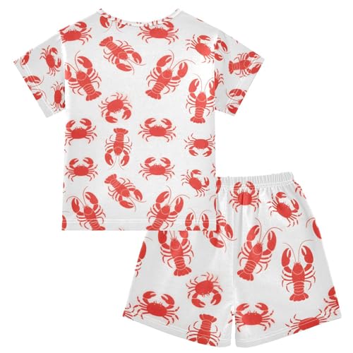 ALAZA Red Lobster on White Pajamas Set Short Sleeve Cotton Sleepwear Summer Pjs 2 Piece 5-14Y2