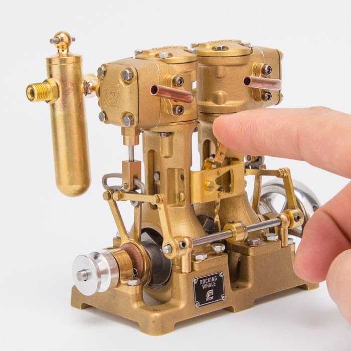 RW-V2 6CC Steam Engine Model That Works – Mini V-Shape Double Cylinder Metal Engine for 70–130cm Steamships, Forward & Reverse Function, Educational Kit for Adults
