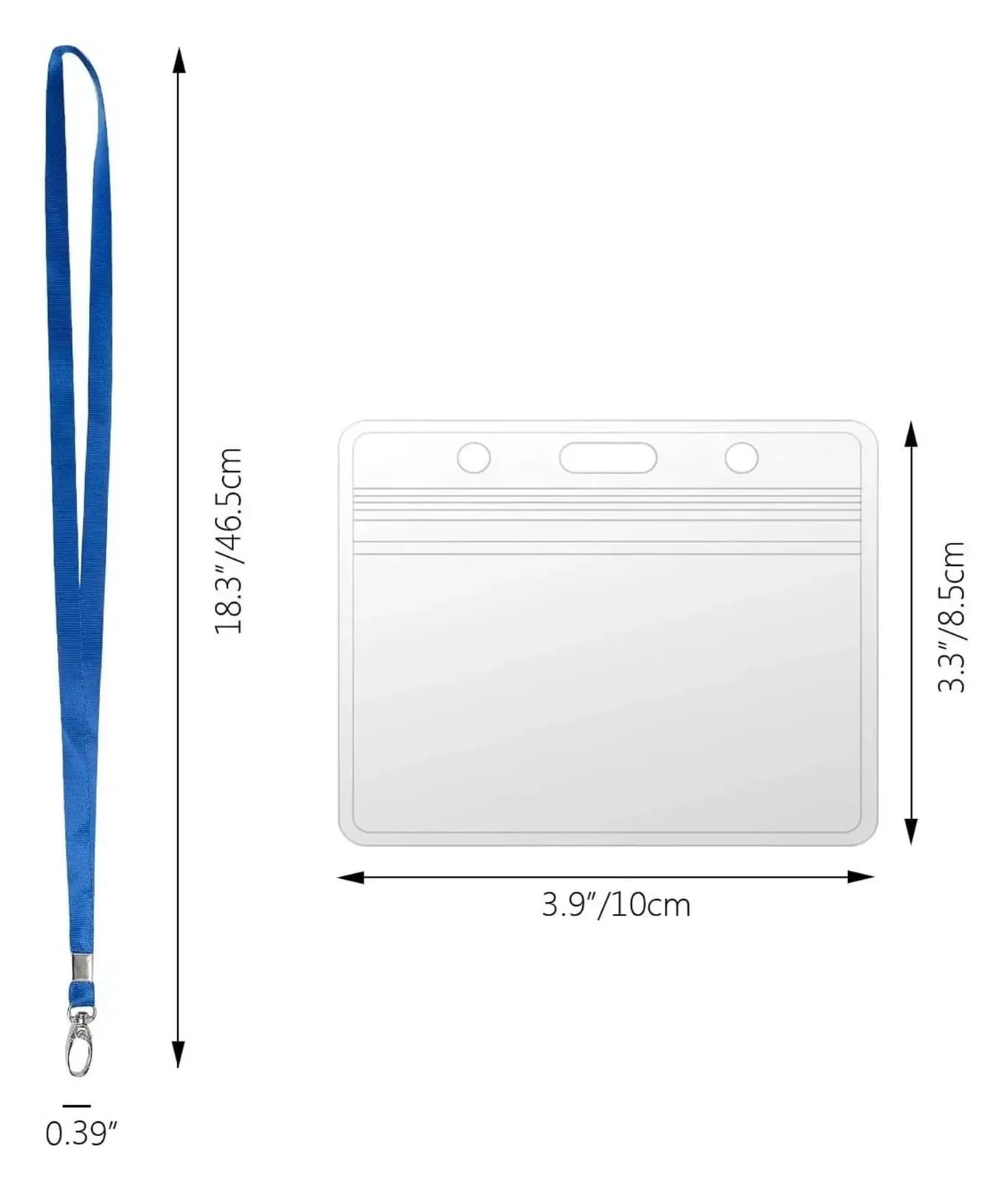 Lot de 10 cordons tour de cou avec porte-cartes en plastique transparent