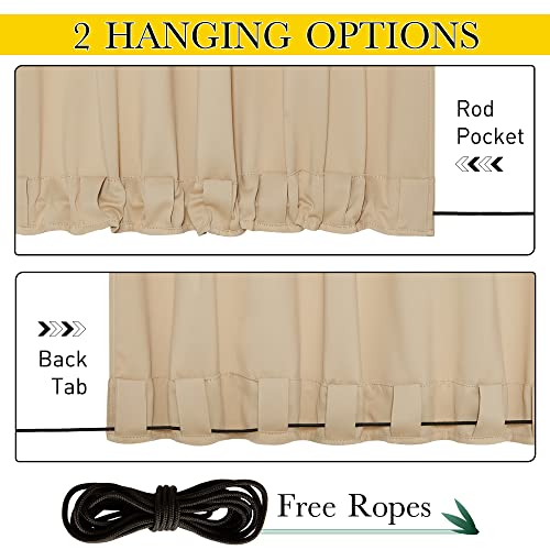 NICETOWN 2 Panels Outdoor Patio Curtains Windproof & Waterproof, Top & Bottom Grommet & Back Tab Light Blocking Drapes Keep Privacy for Yard/Porch with Ropes for Fixed, Biscotti Beige, W46 x L72