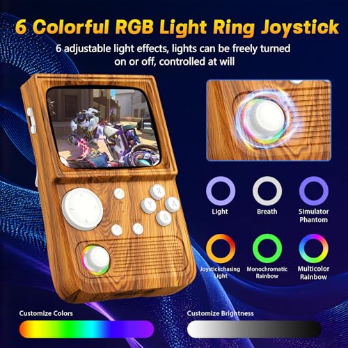 Image of R36T Retro Handheld Game Console, 3.5 Inch Video Game Console with 3500mAh Battery, Retro Gaming Console Supports WiFi Download and Network Battling (Wood Grain Brown)