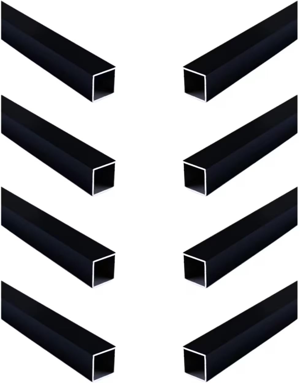 Tubo cuadrado de aluminio negro de 8 piezas, tubo plano de aluminio, 20 mm x 20 mm x 1 mm x 300 mm, material 6063, adecuado para la construcción y la decoración