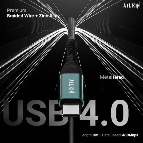 Image of Type C to Type C Cable 100W Fast Charging with [Lifetime warrenty] 3M Long Type C Cable, 5A Power Delivery, 480Mbps Data Sync, Braided Cord Compatible with All Devices by AIL-KIN