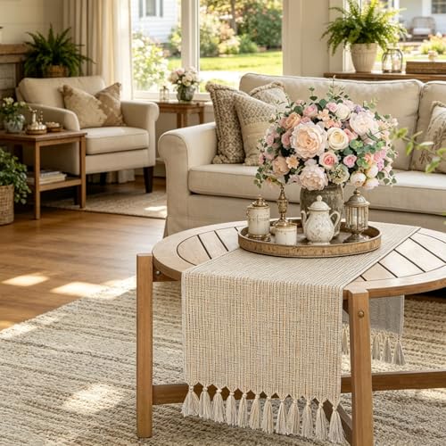 Sofevaim Boho Table Runner 48 Inch, Beige Macrame Dresser Runner - image 6