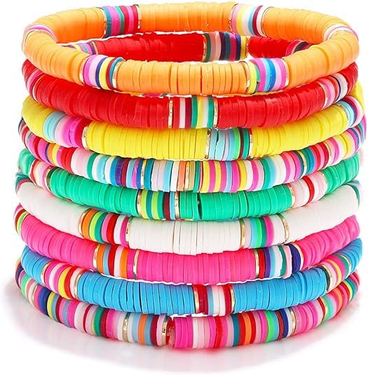 Friendship Bracelets for Women Stackable Stretch Bracelets Surfer Heishi Summer Beach Boho Rainbow Beaded Bracelets