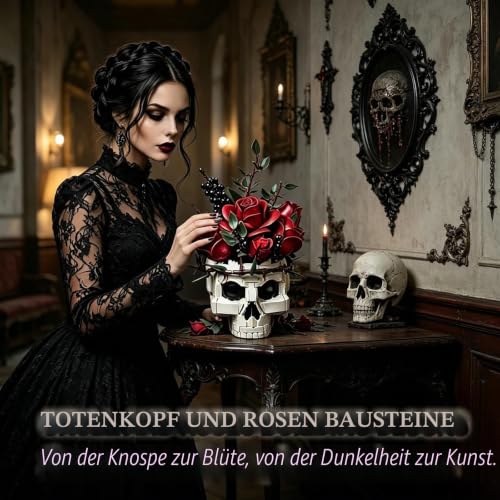 Goldlife Klemmbausteine Blumen – Rosen mit Totenkopf-Vase – Bild 2