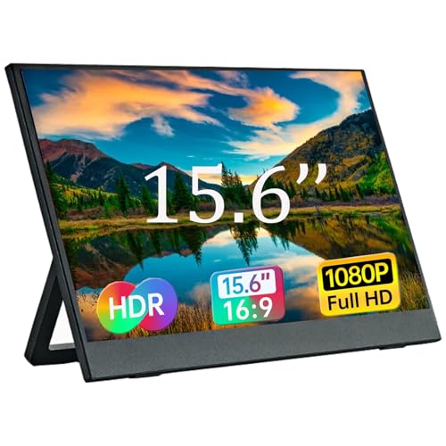 Image of Portable Monitor, 15.6 Inch FHD 1080P 60Hz Second External Monitor | IPS USB-C HDMI Portable Computer Monitor with Kickstand, Speakers, VESA Mountable, Travel External Second Screen for Phone