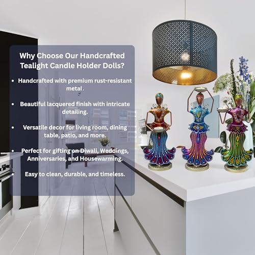 Metal Tealight Candle Holder Dolls Set - Multicolor Home Decor Showpiece Figurines, Tabletop Candle Stand for Living Room, Diwali Gifts, Anniversary Presents (3 Dolls) — photo — 4 of 9