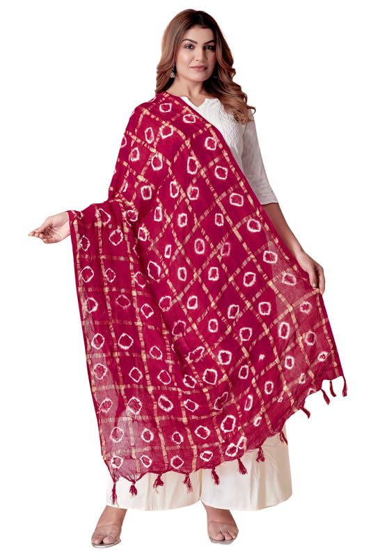 Image of Women Bandhani Dupatta | Traditional Chunri Print with Decorative Border | Lightweight Ethnic Stole for Festive and Wedding Wear