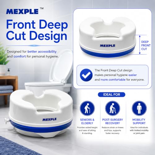 Image of MEXPLE RaiXer4DC Raised Toilet Seat Riser for Elderly & Patients | 4-Inch Elevated Toilet Seat with Deep Front Cut | Toilet Elevator for Knee Replacement, Post Surgery & Mobility Support | No Top Lid