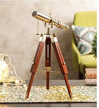 UES Unique Treasure Brass Telescope with Antique Style Wooden Tripod (10