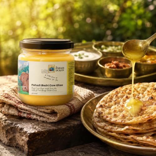 Image of My Pahadi Dukan A2 Badri Cow Ghee 500ml, Traditional Himalayan Bilona Desi Ghee, Free-Range Uttarakhand Pahadi Cows, No Additives, Pure Traditional Ghee, Certified Glyphosate-Free ghee, Glass Bottle