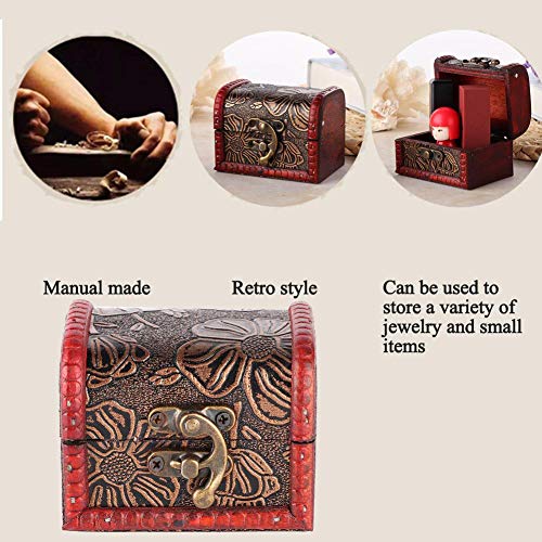 Dioche Antique Small Square Case Jewelry Storage Box? Chinese Retro Wooden Makeup Tool Storage Box With Bronze Color Lock Catch Jewelry Storage Box For Crafts Keepsake Memory(Lotus) #TOP6