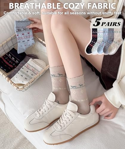 Image of IIG 5 Pairs Womens Novelty Cute Crew Socks Colorful Funny Ankle Socks Gifts for Womens Socks
