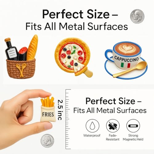 Image of Kitchen Food Fridge Magnet Set of 12 - Realistic & Colorful Decorative Magnets - Waterproof, Durable, Strong Hold - Perfect for Fridge, Whiteboard, Kitchen Decor, Office & Classroom