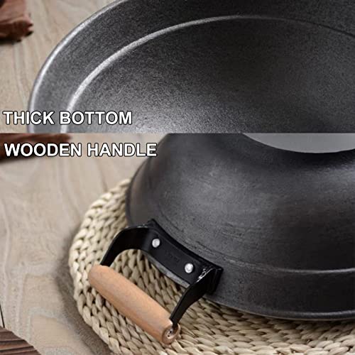 Sartén Wok de hierro fundido 14 pulgadas con tapa de madera miniatura 7