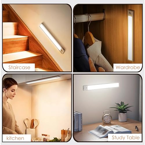 Image of Gesto Rechargeable Motion Sensor Led Light for Wardrobe - 3 Color Modes Magnetic Closet Light with Stepless Dimming for Under Counter| Under Cabinet Light,Kitchen Light,Cupboard Lights (Silver,20 Cm)