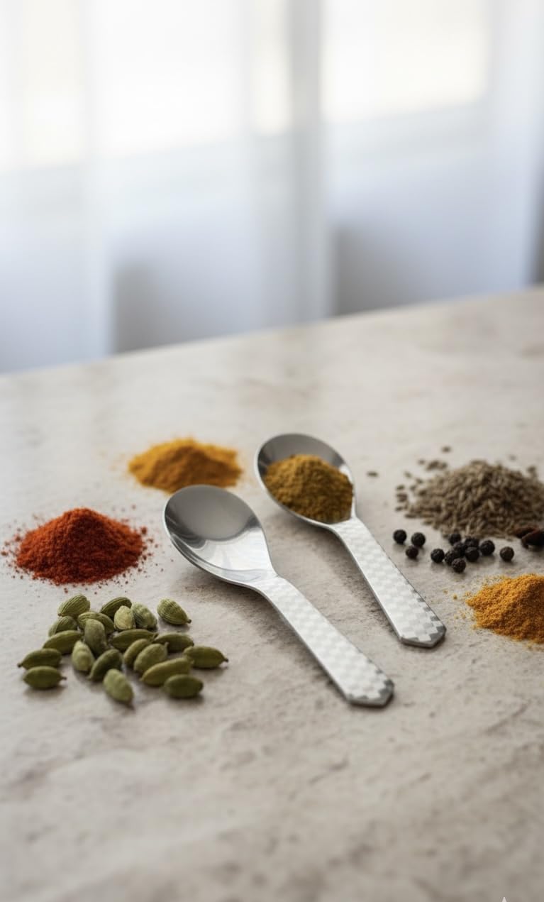 Mkay-Inox Stainless Steel Masala Spoons | Heavy Guage | Mini Spoons for Tea/Sugar | Spices Spoon for Kitchen | for Small Containers | Spoon for Masala Dabba | Set of 6 | Silver Color 4
