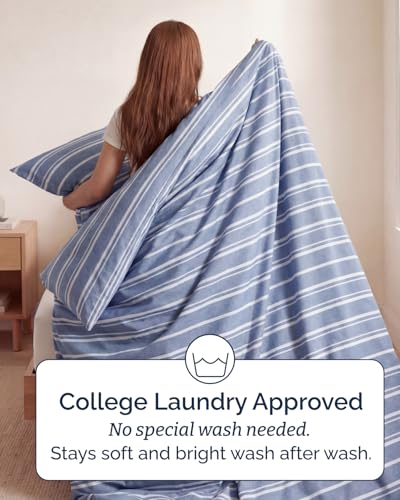 Image of Duvet Cover Queen Size Set - Extra Soft Queen Duvet Cover 90 inch x 90 inch with 2 Pillow Shams for Women, Men, Kids & Teens - Hotel Luxury w / Zipper Closures & Ties - Comfy, Cozy & Breathable (Beige Stripes)