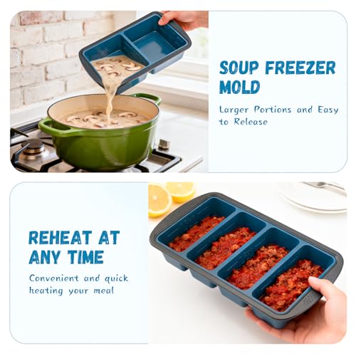 Image of GORCI Silicone Freezer Tray With Lid, 4 Large 2 Cup Soup Freezer Molds, Soup Freezer Container for Meal Prepping, Large Ice Cube Tray, Perfect for Storing Leftovers, Sauces, Lasagna, 2-Pack