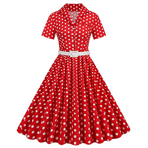 Image of 1950s Dresses for Women Vintage Rockabilly Retro Short Sleeve Tie Midi Dress Cocktail Party Evening Prom Gown