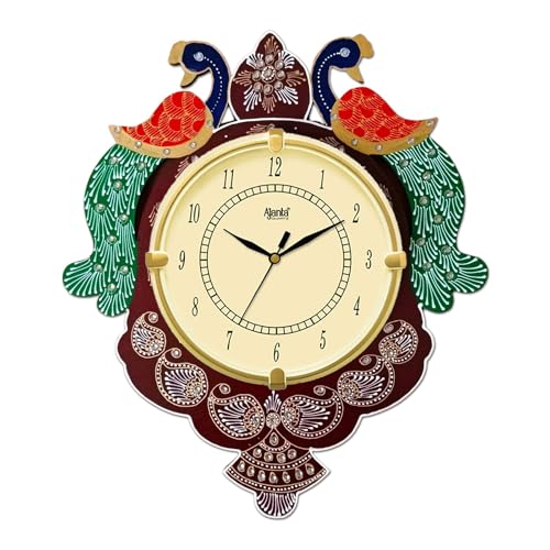 Image of Ajanta Peacock Decorative MDF Wooden Wall Clock for Home Decor