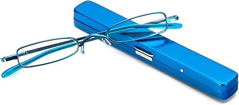 MMOWW Mini Metall Lesebrillen Damen Herren Federscharnier Klassische Klein Schmal Leicht Lesehilfe Sehhilfe Brillen mit Etui (Blau,+2,0)