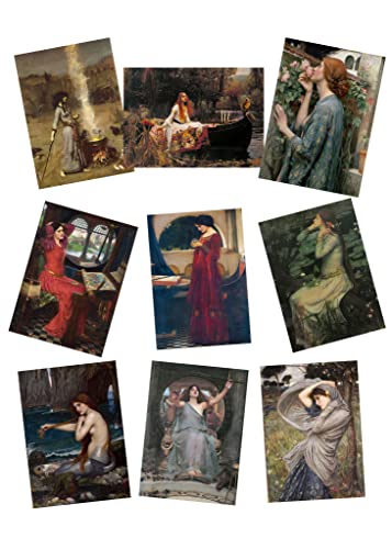 RIUFIN John William Waterhouse Wall Art，Set of 9 Artist Prints Wall Decor Vintage Poster, Aesthetic Decorative Painting for Living Room Bedroom Wall, Rustic Decorative Painting (Unframed10x14 inch)