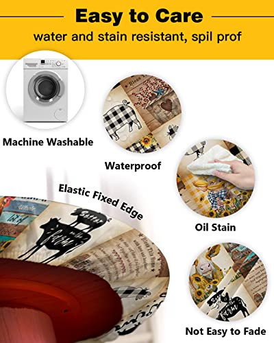Fitted Tablecloth For Round Table,Farm Animal Cow Pig Vintage Black Buffalo Plaid Table Cover With Elastic Edge Waterproof Table Cloth,Summer Sunflower Chicken Barn Circle Table Covers 45-54In #TOP2