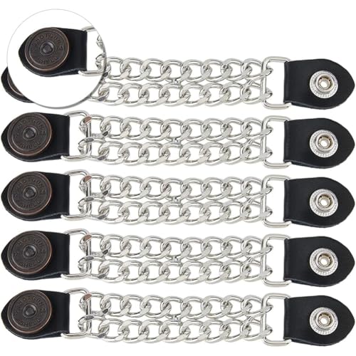 SUPERFINDINGS 5Pcs Leather Waistcoat Extension Chain Motorcycle Vest Extenders Alloy Biker Vest Extenders With Flat Round 17cm Double Black Chain Extender