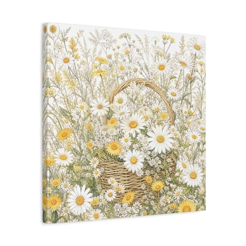 Tableau de marguerites jaunes et blanches en toile de 50x50 cm pour décoration de salon