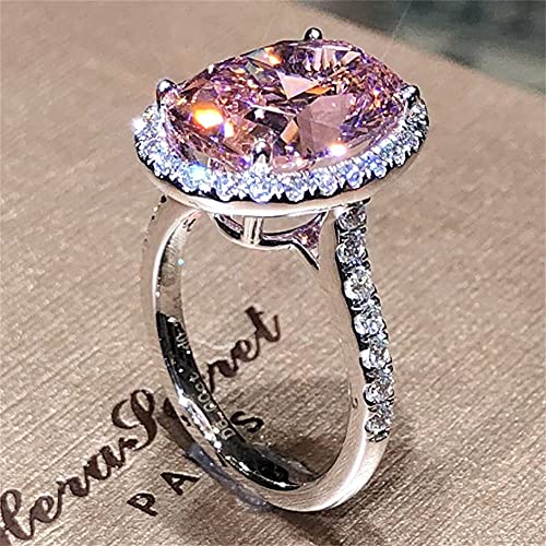 925 Sterling Silver Shiny Full Diamond Ring Oval Pink Cubic Zirconia Anniversary Promise Cocktail Rings Cz Diamond Multi Row Ring Eternity Engagement Wedding Band Ring For Women W.51 (Us Code 7) #TOP2
