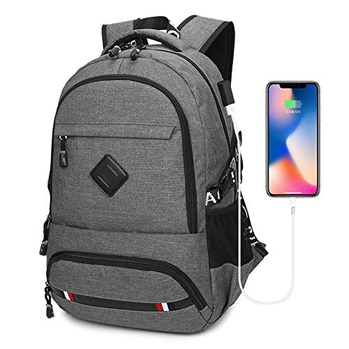Flybiz Antivol Sac à Dos Ordinateur Portable 15.6 Pouces Homme Imperméable avec USB Charging Port, PC Portable Sac à Dos Grande Capacité Sac à Dos de Voyage d'affaires (Style 1-Gris)